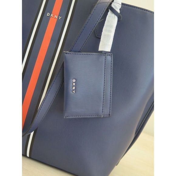 DKNY R21AAQ04 Women's Large Navy Blue w/Stripes Bradee Tote w/Card Pouch $228 - Picture 11 of 12